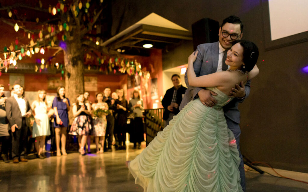 Celebrations at the Rayes wedding reception at the Sigal Museum. Photo by Z. Hartzel.