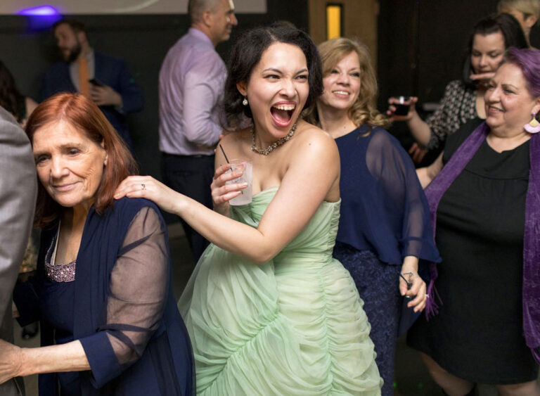 Celebrations at the Rayes wedding reception at the Sigal Museum. Photo by Z. Hartzel.