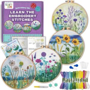 4 Watercolor Flowers Embroidery Kit