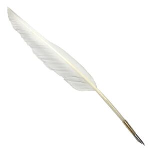 12" White Goose Feather Quill w/ Brass Nib Holder