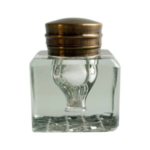 2-1/4" Clear Inkwell w/ Cut Glass Bottom & Antique Brass Lid