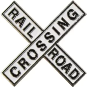 Enamel Pin - Railroad Crossing - White Train Traffic Sign