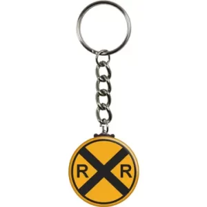 Keychain - Railroad Train Crossing - Round Yellow Sign