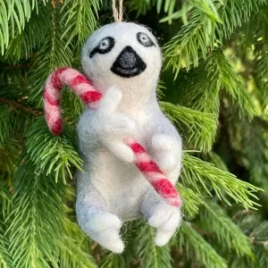 Sloth with Candy Cane Ornament